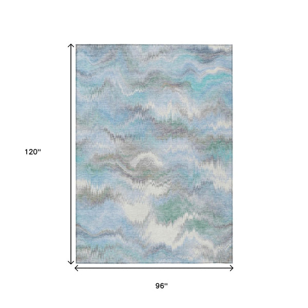 HomeRoots 8' X 10' Denim Blue Abstract Indoor Outdoor Rug - Stylish, Durable, Washable & Perfect for High Traffic Areas 640765
