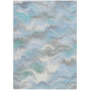 HomeRoots 9' X 12' Denim Blue & Ivory Abstract Area Rug - Washable, Durable, Indoor/Outdoor Versatile Design 640766