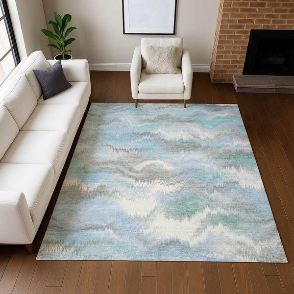 HomeRoots 10' Stylish Denim Blue & Ivory Abstract Washable Area Rug - Indoor/Outdoor, Easy-Care, Durable Design 640767