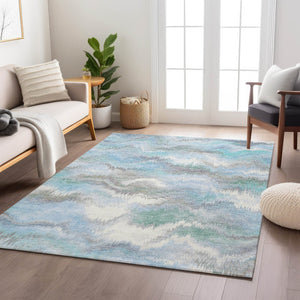 HomeRoots 10' Stylish Denim Blue & Ivory Abstract Washable Area Rug - Indoor/Outdoor, Easy-Care, Durable Design 640767