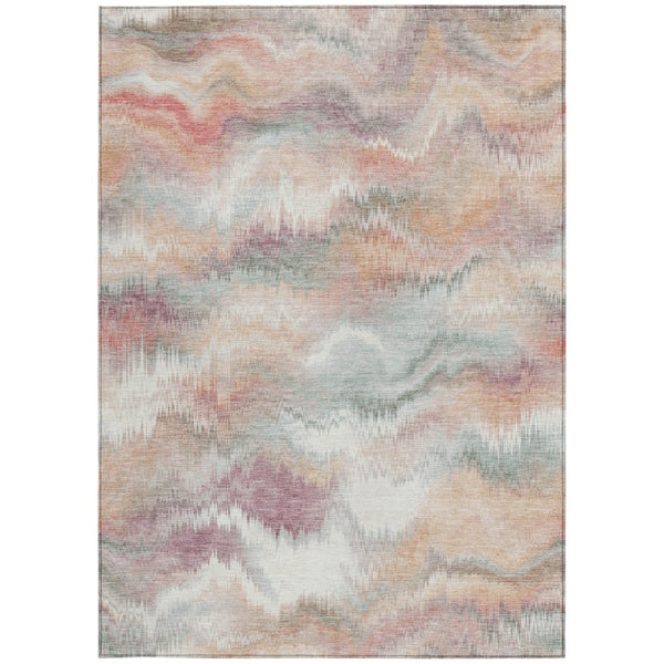 HomeRoots 5' X 8' Peach and Ivory Abstract Area Rug – Stylish, Washable, Durable for Indoor & Outdoor Spaces! 640769