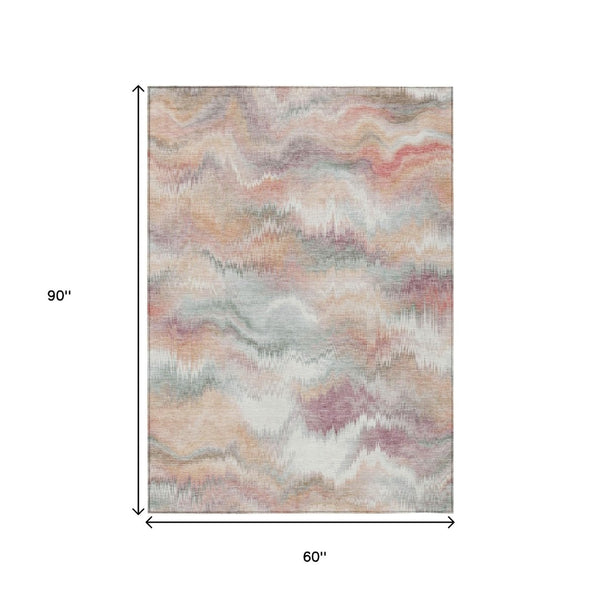 HomeRoots 5' X 8' Peach and Ivory Abstract Area Rug – Stylish, Washable, Durable for Indoor & Outdoor Spaces! 640769
