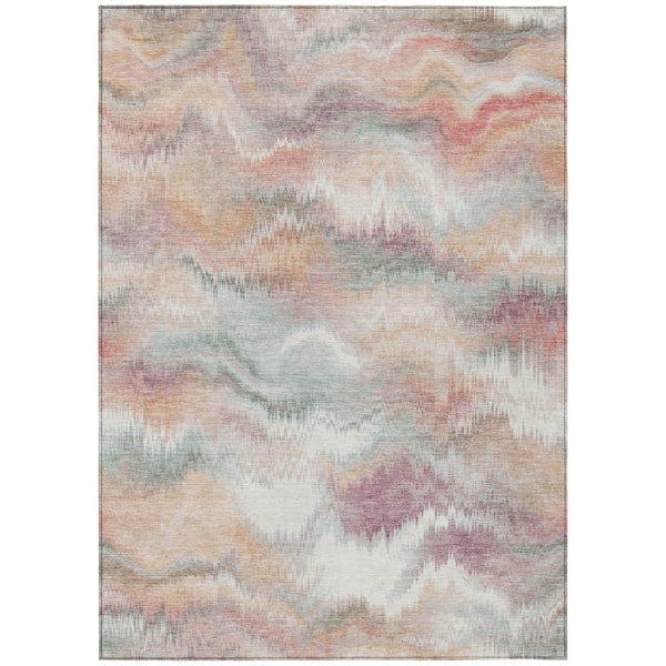 HomeRoots 5' X 8' Peach and Ivory Abstract Area Rug – Stylish, Washable, Durable for Indoor & Outdoor Spaces! 640769
