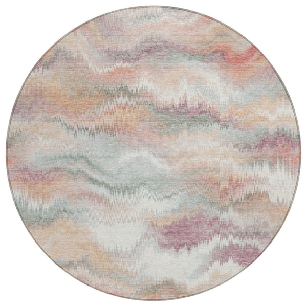 HomeRoots 8' Peach and Ivory Round Abstract Area Rug - Durable, Washable, Modern Design for Indoor & Outdoor Use 640770