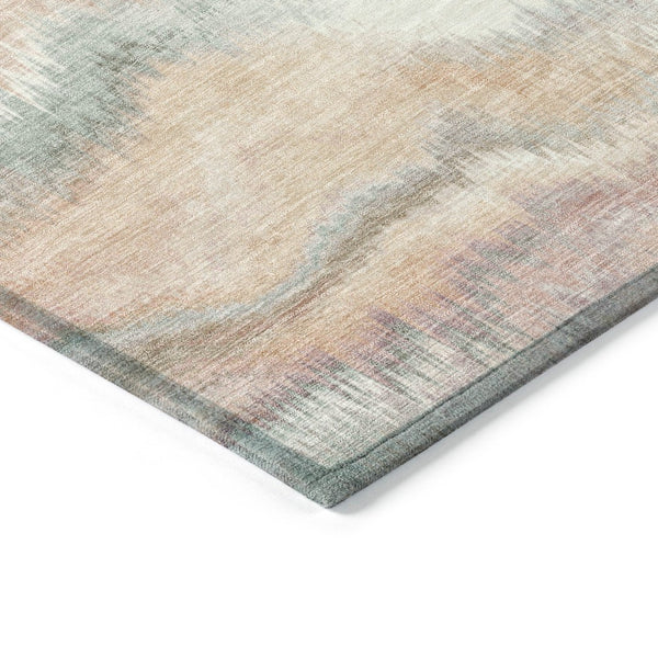 HomeRoots 8' Peach and Ivory Round Abstract Area Rug - Durable, Washable, Modern Design for Indoor & Outdoor Use 640770