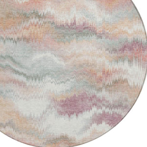 HomeRoots 8' Peach and Ivory Round Abstract Area Rug - Durable, Washable, Modern Design for Indoor & Outdoor Use 640770