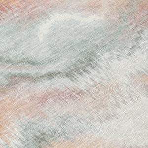 HomeRoots 8' Peach and Ivory Round Abstract Area Rug - Durable, Washable, Modern Design for Indoor & Outdoor Use 640770