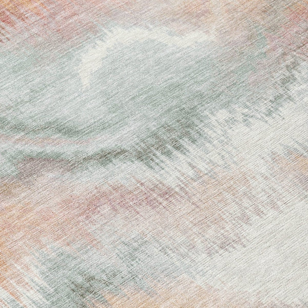 HomeRoots 8' Peach and Ivory Round Abstract Area Rug - Durable, Washable, Modern Design for Indoor & Outdoor Use 640770