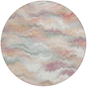 HomeRoots 8' Peach and Ivory Round Abstract Area Rug - Durable, Washable, Modern Design for Indoor & Outdoor Use 640770