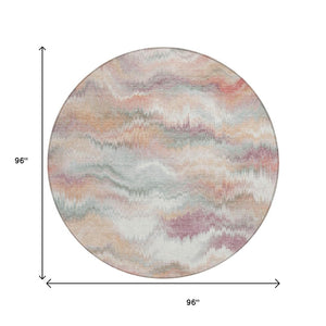 HomeRoots 8' Peach and Ivory Round Abstract Area Rug - Durable, Washable, Modern Design for Indoor & Outdoor Use 640770