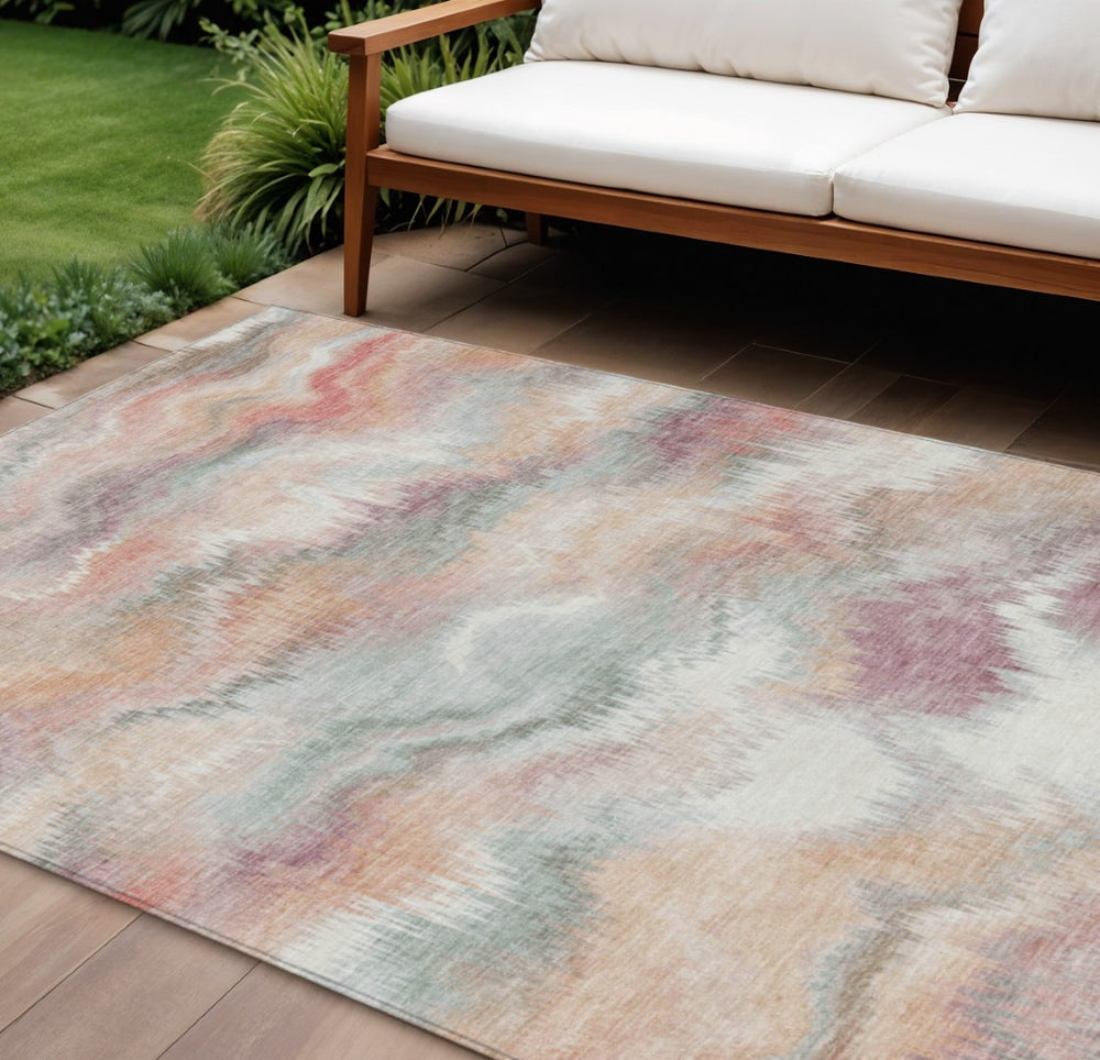 HomeRoots 9' X 12' Abstract Peach and Ivory Area Rug – Stylish, Washable, Durable for Indoor & Outdoor Spaces 640772