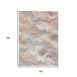 HomeRoots 10' X 14' Peach and Ivory Abstract Area Rug - Durable, Washable Design for Indoor & Outdoor Spaces 640773