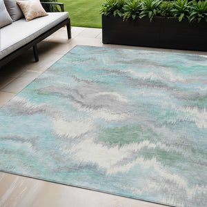 HomeRoots 5' X 8' Teal Blue Abstract Indoor/Outdoor Area Rug - Stylish, Washable, and Stain-Resistant Design! 640775