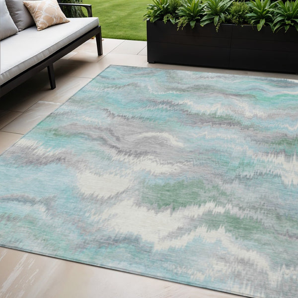 HomeRoots 5' X 8' Teal Blue Abstract Indoor/Outdoor Area Rug - Stylish, Washable, and Stain-Resistant Design! 640775