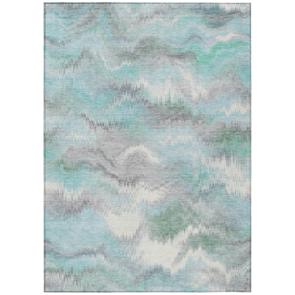 HomeRoots 5' X 8' Teal Blue Abstract Indoor/Outdoor Area Rug - Stylish, Washable, and Stain-Resistant Design! 640775