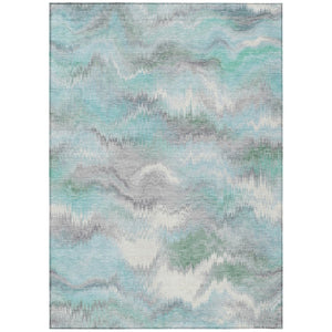 HomeRoots 5' X 8' Teal Blue Abstract Indoor/Outdoor Area Rug - Stylish, Washable, and Stain-Resistant Design! 640775