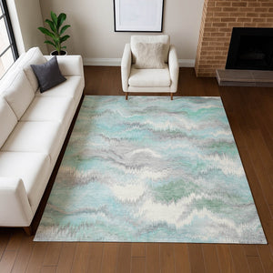 HomeRoots 5' X 8' Teal Blue Abstract Indoor/Outdoor Area Rug - Stylish, Washable, and Stain-Resistant Design! 640775