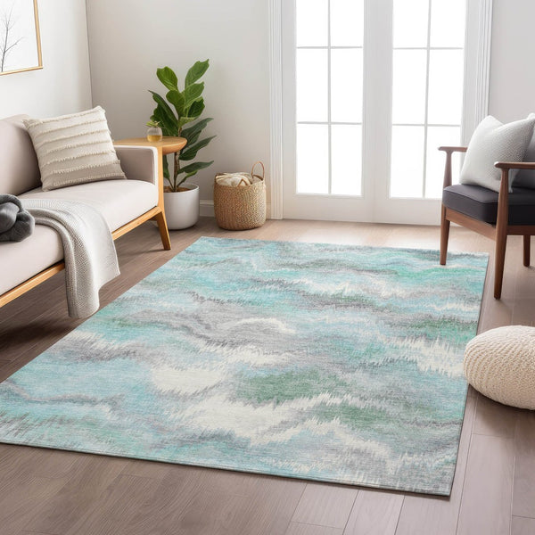 HomeRoots 5' X 8' Teal Blue Abstract Indoor/Outdoor Area Rug - Stylish, Washable, and Stain-Resistant Design! 640775