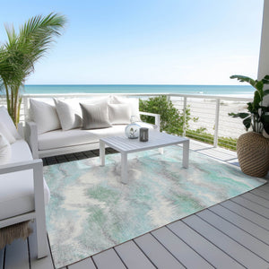 HomeRoots 5' X 8' Teal Blue Abstract Indoor/Outdoor Area Rug - Stylish, Washable, and Stain-Resistant Design! 640775
