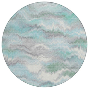 HomeRoots 8' Teal Blue and Ivory Round Washable Rug - Stylish Abstract Design for Indoor & Outdoor Spaces 640776