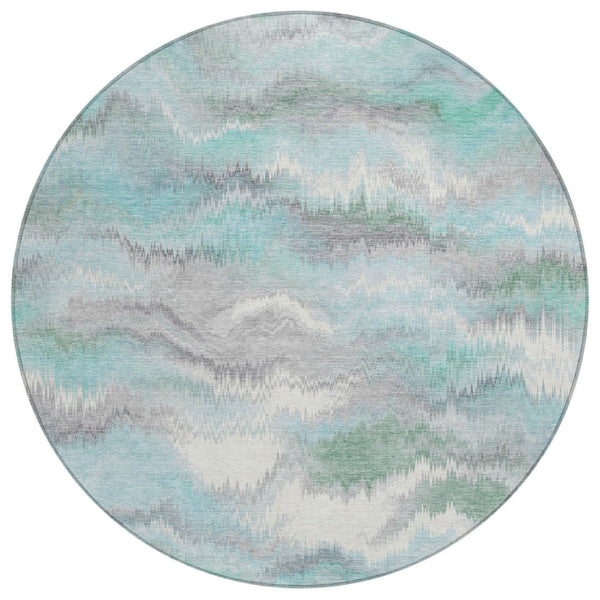HomeRoots 8' Teal Blue and Ivory Round Washable Rug - Stylish Abstract Design for Indoor & Outdoor Spaces 640776