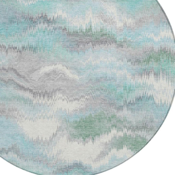 HomeRoots 8' Teal Blue and Ivory Round Washable Rug - Stylish Abstract Design for Indoor & Outdoor Spaces 640776