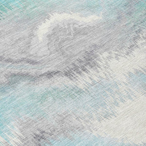 HomeRoots 8' Teal Blue and Ivory Round Washable Rug - Stylish Abstract Design for Indoor & Outdoor Spaces 640776