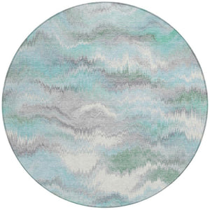 HomeRoots 8' Teal Blue and Ivory Round Washable Rug - Stylish Abstract Design for Indoor & Outdoor Spaces 640776