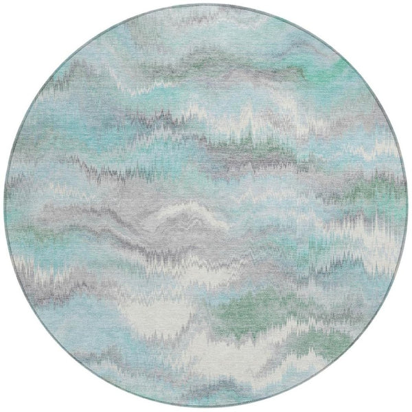 HomeRoots 8' Teal Blue and Ivory Round Washable Rug - Stylish Abstract Design for Indoor & Outdoor Spaces 640776