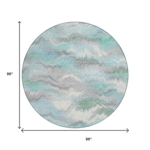 HomeRoots 8' Teal Blue and Ivory Round Washable Rug - Stylish Abstract Design for Indoor & Outdoor Spaces 640776
