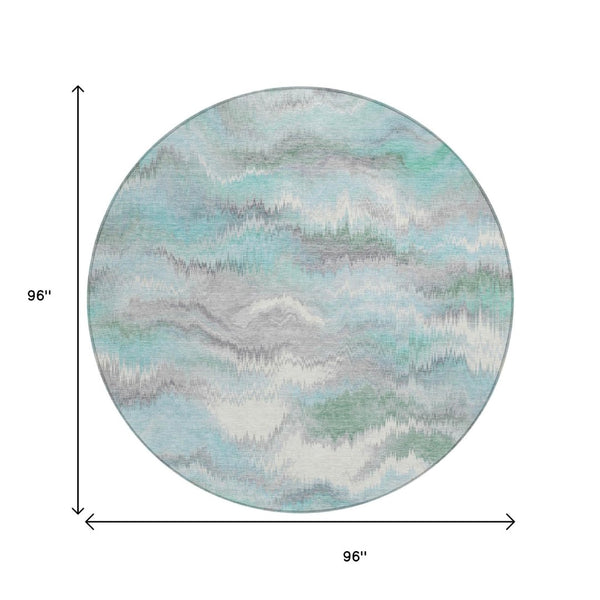HomeRoots 8' Teal Blue and Ivory Round Washable Rug - Stylish Abstract Design for Indoor & Outdoor Spaces 640776