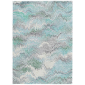 HomeRoots 9' X 12' Teal Blue & Ivory Abstract Area Rug - Washable, Stain-Resistant for Indoor/Outdoor Spaces 640778