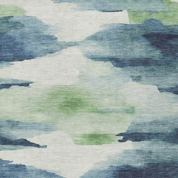 HomeRoots 5' X 8' Abstract Washable Area Rug in Blue, Ivory & Green – Durable, Stylish for Indoor & Outdoor Use 640781