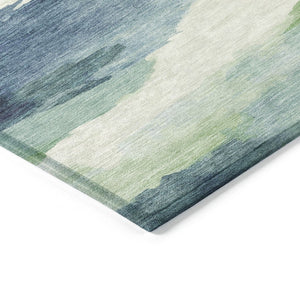 HomeRoots 8' Modern Abstract Blue Ivory Green Round Area Rug - Washable, Durable for Indoor & Outdoor Use 640782