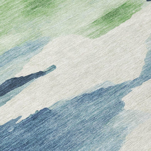HomeRoots 8' Modern Abstract Blue Ivory Green Round Area Rug - Washable, Durable for Indoor & Outdoor Use 640782