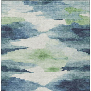 HomeRoots 8' X 10' Modern Blue Ivory Green Abstract Washable Area Rug for Indoor & Outdoor Spaces, Durable Design 640783