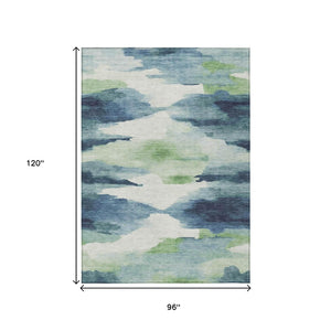HomeRoots 8' X 10' Modern Blue Ivory Green Abstract Washable Area Rug for Indoor & Outdoor Spaces, Durable Design 640783