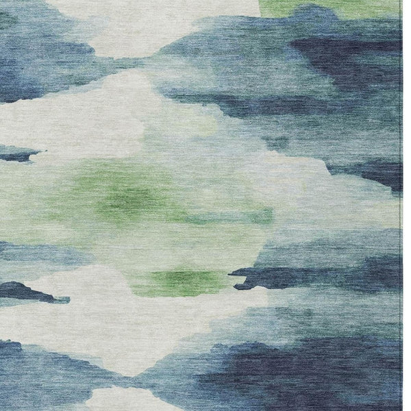 HomeRoots 8' X 10' Modern Blue Ivory Green Abstract Washable Area Rug for Indoor & Outdoor Spaces, Durable Design 640783