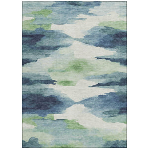 HomeRoots 9' X 12' Abstract Blue Ivory Green Area Rug - Stylish, Washable, Indoor/Outdoor, Durable & Easy-Care! 640784
