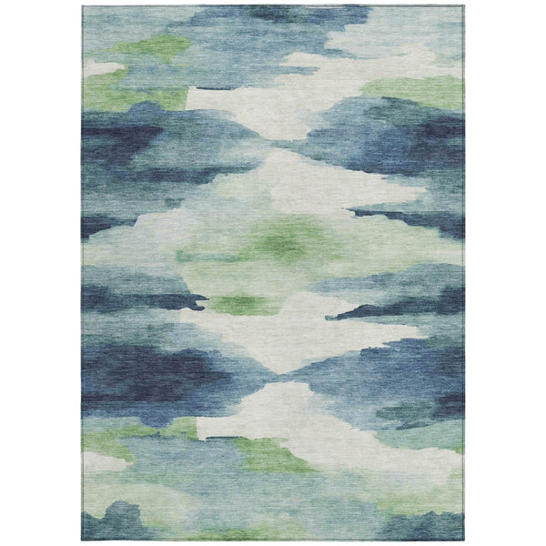 HomeRoots 9' X 12' Abstract Blue Ivory Green Area Rug - Stylish, Washable, Indoor/Outdoor, Durable & Easy-Care! 640784