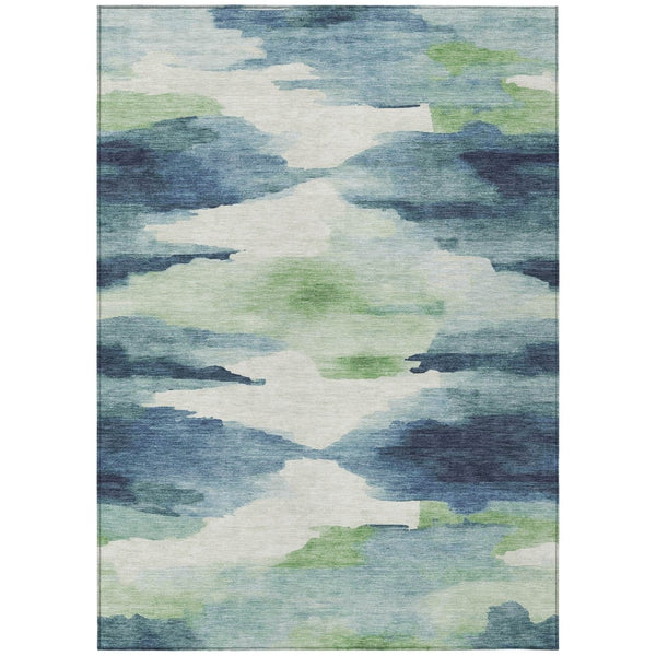 HomeRoots 9' X 12' Abstract Blue Ivory Green Area Rug - Stylish, Washable, Indoor/Outdoor, Durable & Easy-Care! 640784