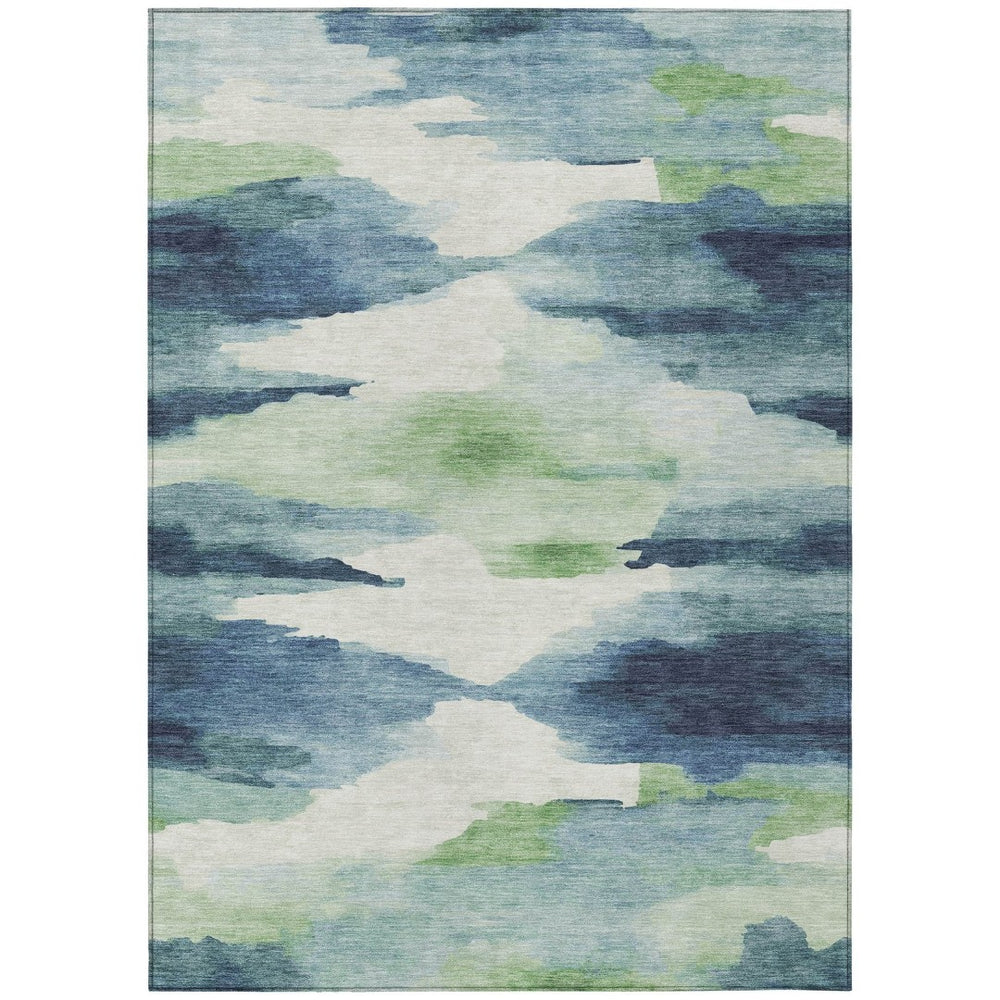 HomeRoots 10' Blue, Ivory & Green Abstract Washable Area Rug - Perfect for Indoor/Outdoor Spaces, Stain-Resistant! 640785