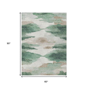 HomeRoots 5' Stylish Green and Ivory Abstract Area Rug – Washable, Durable, Indoor/Outdoor Versatility for Homes 640787