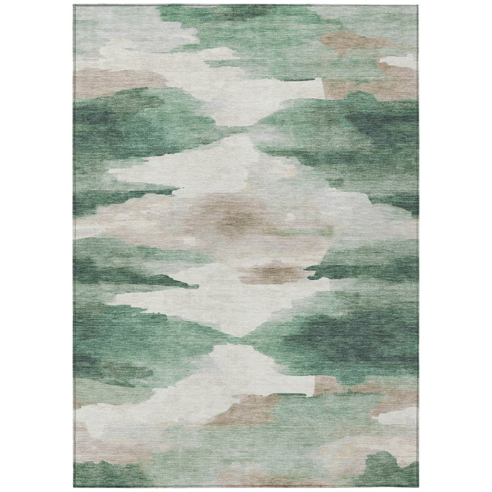 HomeRoots 5' Stylish Green and Ivory Abstract Area Rug – Washable, Durable, Indoor/Outdoor Versatility for Homes 640787
