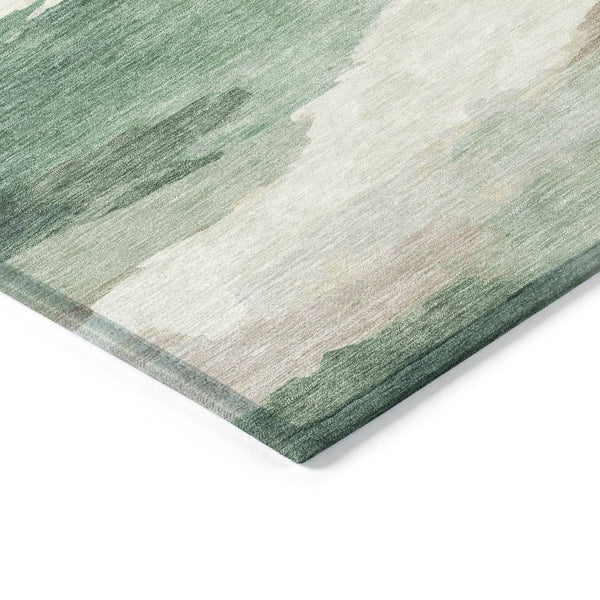 HomeRoots 5' Stylish Green and Ivory Abstract Area Rug – Washable, Durable, Indoor/Outdoor Versatility for Homes 640787