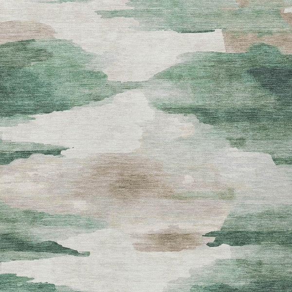 HomeRoots 5' Stylish Green and Ivory Abstract Area Rug – Washable, Durable, Indoor/Outdoor Versatility for Homes 640787