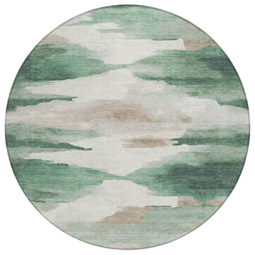 HomeRoots 8' Green and Ivory Round Abstract Area Rug – Stylish, Washable, Durable for Indoor & Outdoor Use! 640788