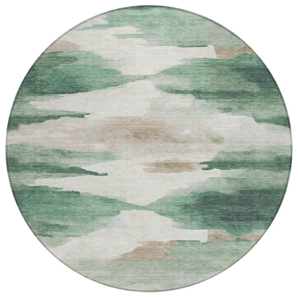 HomeRoots 8' Green and Ivory Round Abstract Area Rug – Stylish, Washable, Durable for Indoor & Outdoor Use! 640788