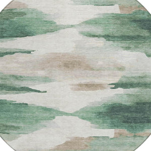 HomeRoots 8' Green and Ivory Round Abstract Area Rug – Stylish, Washable, Durable for Indoor & Outdoor Use! 640788