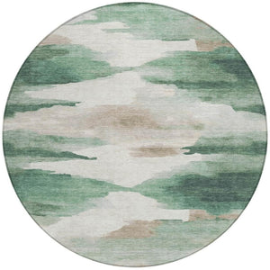 HomeRoots 8' Green and Ivory Round Abstract Area Rug – Stylish, Washable, Durable for Indoor & Outdoor Use! 640788
